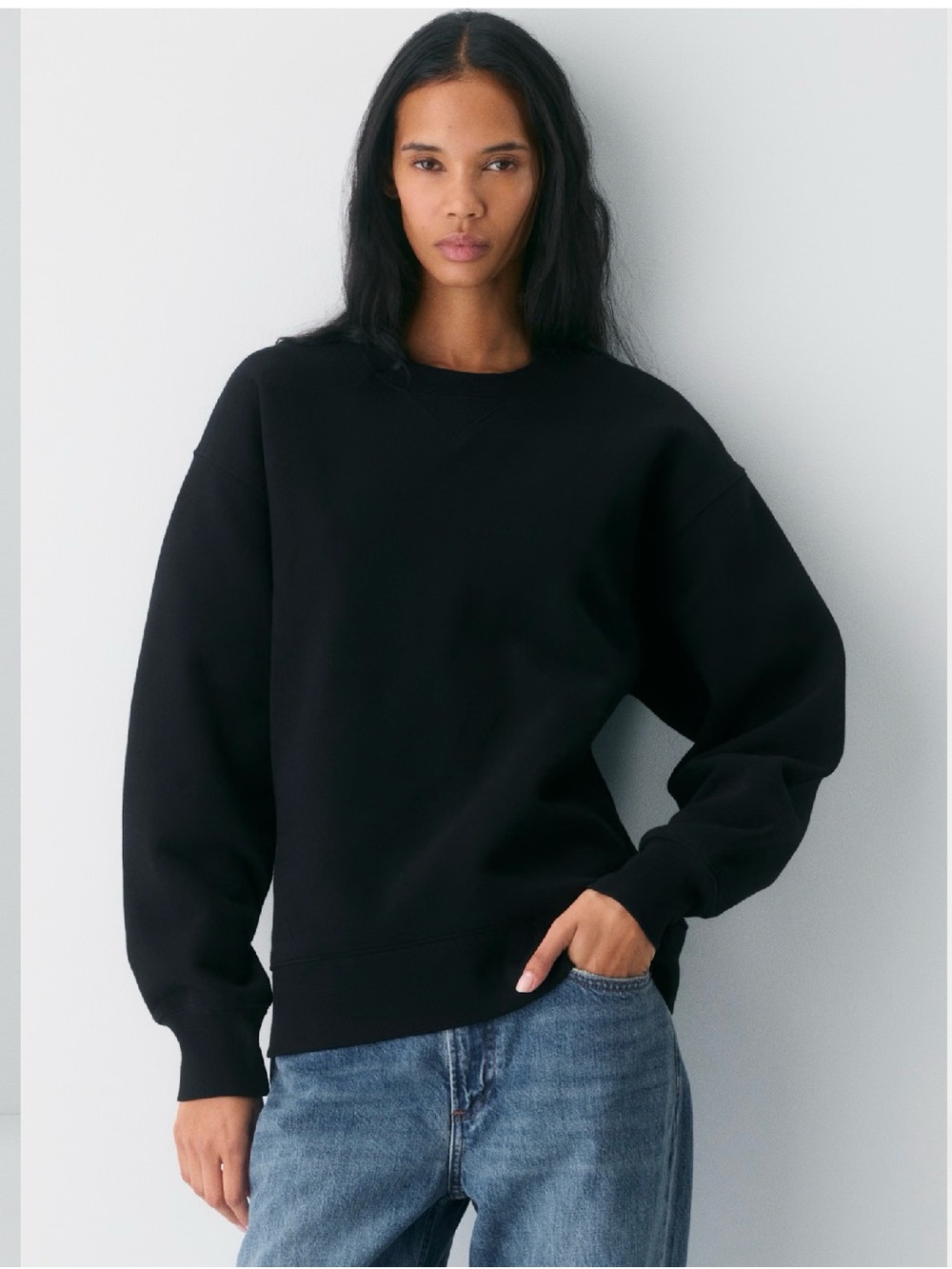 Aritzia Cozy Fleece Boyfriend Crew Sweatshirt 2XS Black Comfy Oversized Lounge